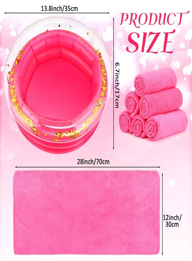 Fanfanwin 12 Pcs Foot Spa Kit for Girls 13.8 x 13.8 x 6.7 Inch Foot Care Bath and 12 x 28 Inch Hand Towels Washbasin Salon Towels for Spa Party Sleepover Party Supplies, Rose Red - Image 2