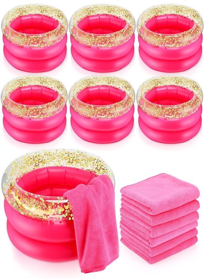 Fanfanwin 12 Pcs Foot Spa Kit for Girls 13.8 x 13.8 x 6.7 Inch Foot Care Bath and 12 x 28 Inch Hand Towels Washbasin Salon Towels for Spa Party Sleepover Party Supplies, Rose Red - Image 1