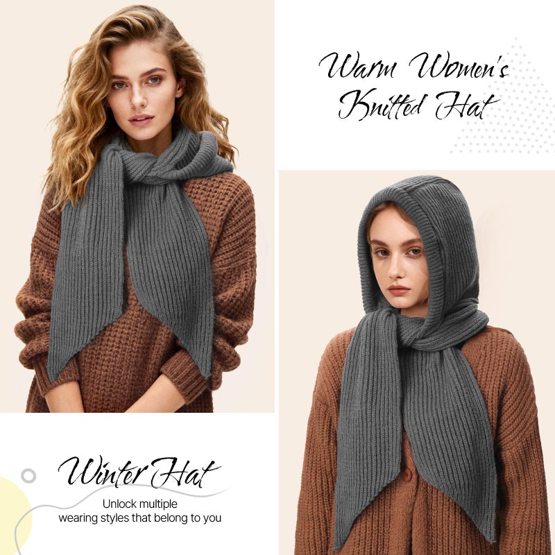 Pleneal Winter Hats for Women, Warm Hooded Cover Ears Hat with Knit Scarf for Women Balaclava Beanie Hat Khaki - Image 5