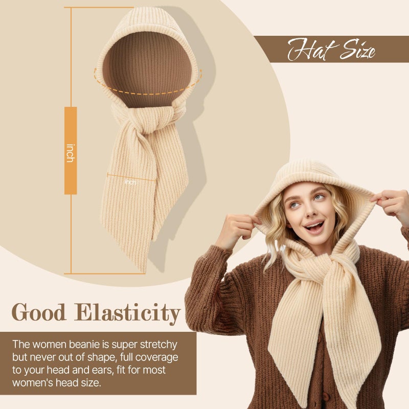 Pleneal Winter Hats for Women, Warm Hooded Cover Ears Hat with Knit Scarf for Women Balaclava Beanie Hat Khaki - Image 3