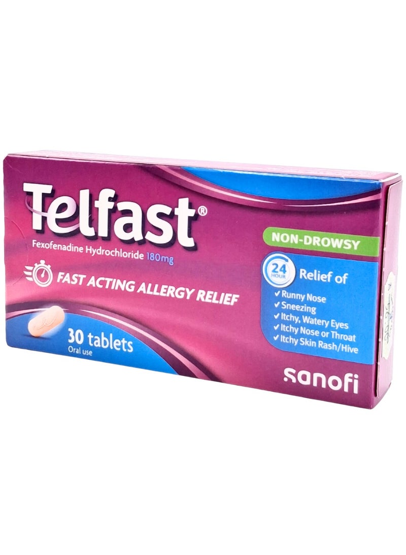 Telfast 180mg Tablets (Fast & Long-Lasting Allergy Relief, 30 Tabs)