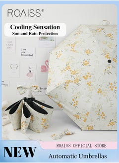 roaiss Full Automatic Umbrella Unisex Rain and Shine Dual Use 8 Rib Reinforced Thickened Portable Arc Umbrella for UV Protection Rain Resistant and Windproof Parasol with Cute Flowers Print  - Image 1
