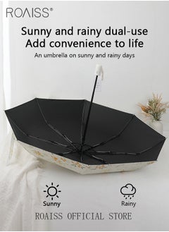 roaiss Full Automatic Umbrella Unisex Rain and Shine Dual Use 8 Rib Reinforced Thickened Portable Arc Umbrella for UV Protection Rain Resistant and Windproof Parasol with Cute Flowers Print  - Image 2