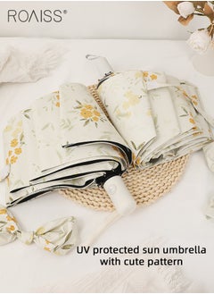 roaiss Full Automatic Umbrella Unisex Rain and Shine Dual Use 8 Rib Reinforced Thickened Portable Arc Umbrella for UV Protection Rain Resistant and Windproof Parasol with Cute Flowers Print  - Image 4