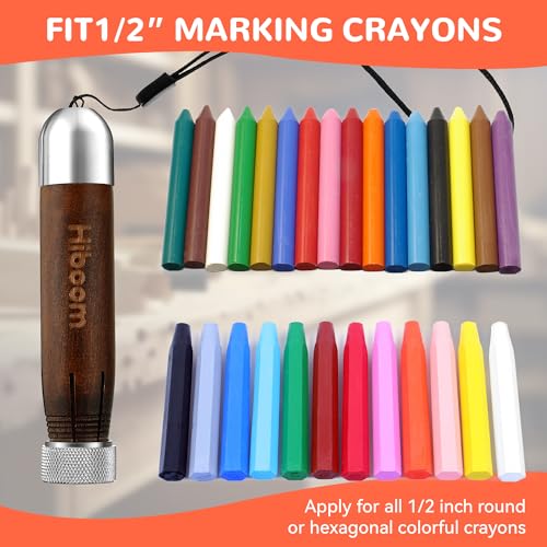 HI-BOOM Hiboom 2 Pack Lumber Crayon Holder for 12 Round or Hexagonal Marking Crayons Wood Lumber Crayon Holder with Metal Chuck Metal Caps and Nylon lanyard Walnut Handle - Image 3