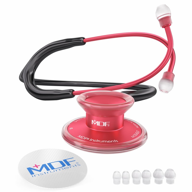 MDF Instruments Acoustica Lightweight Stethoscope for Doctors Nurses Students Home Health Use Adult Dual Head Black Tube Red ChestpieceHeadset MDF747XPR11 - Image 2