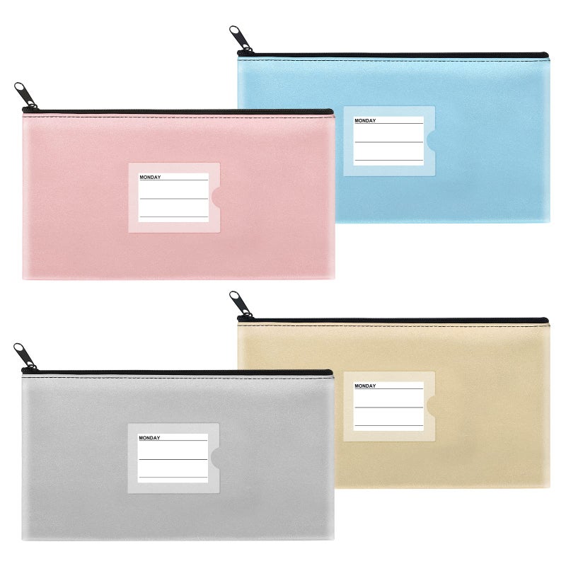 Sinzip 4 Pack Bank Deposit Money Wallet Heavy Duty Leatherette Security Zipper Wallet with Clear Window Coin Bag Cash Bag Tool Pouch Assorted Colors - Image 2
