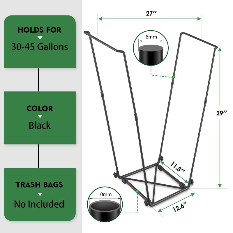 FEED GARDEN Trash Bag Holder, Outdoor Metal Leaf Bag Holder Stand, Garbage Bag Frame Holder for 30-45 Gallon Bags for Leaves, Camping, Yard Weeding, Lawn Party - Image 3