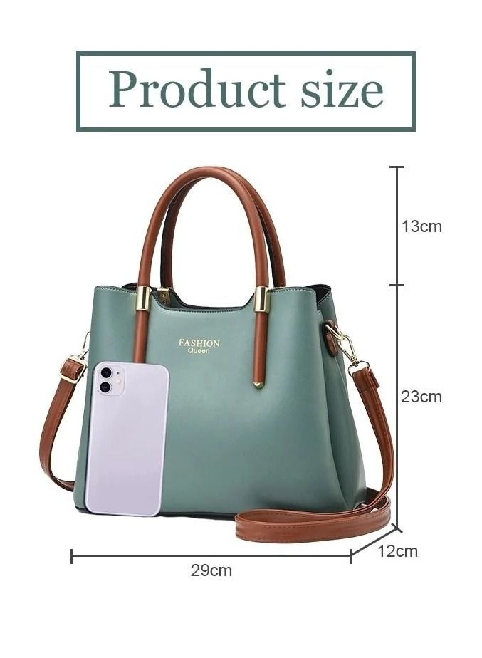 WAOKN Retro Elegant Handbag Advanced Leather Unique Chic All-match Large Capacity One Shoulder/Crossbody Messenger Bag for Women/Mother/Girl Friend Gift Green - Image 4