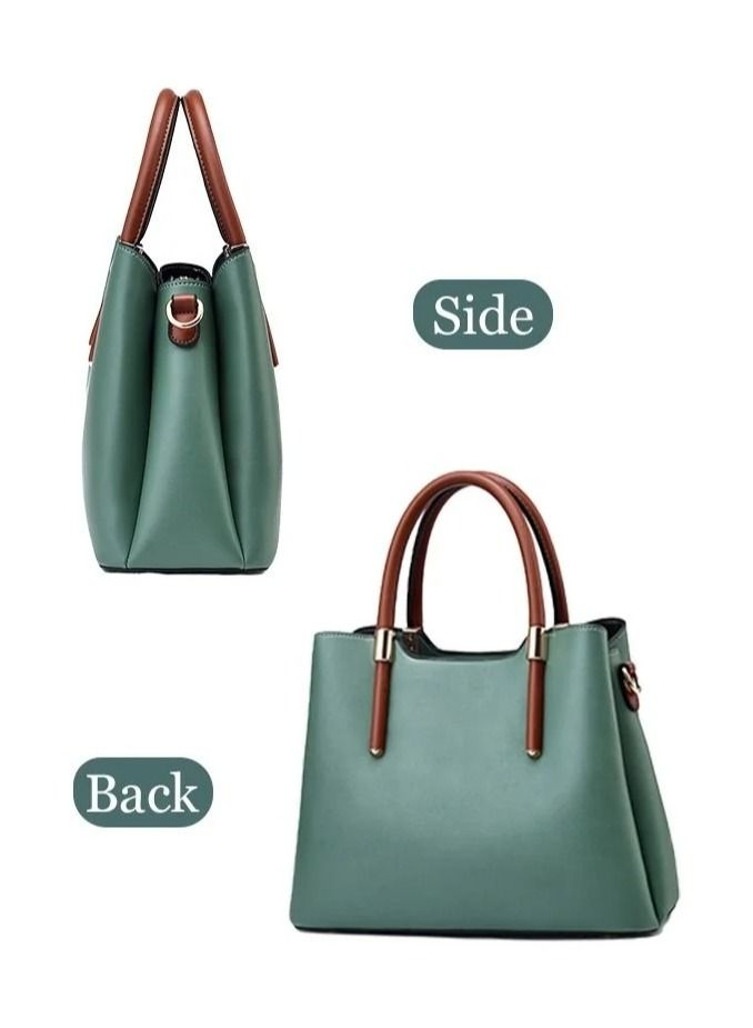 WAOKN Retro Elegant Handbag Advanced Leather Unique Chic All-match Large Capacity One Shoulder/Crossbody Messenger Bag for Women/Mother/Girl Friend Gift Green - Image 3