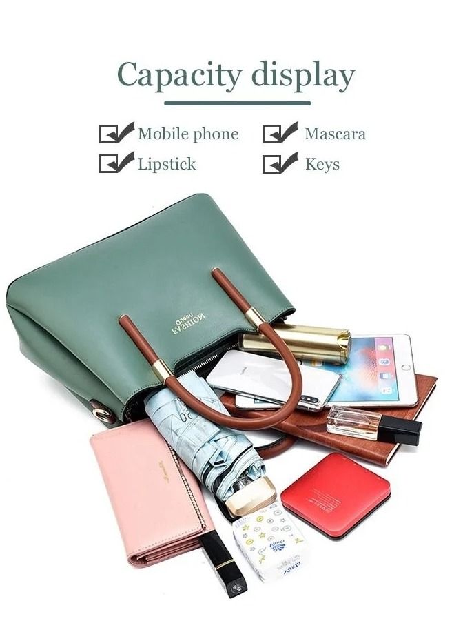 WAOKN Retro Elegant Handbag Advanced Leather Unique Chic All-match Large Capacity One Shoulder/Crossbody Messenger Bag for Women/Mother/Girl Friend Gift Green - Image 2