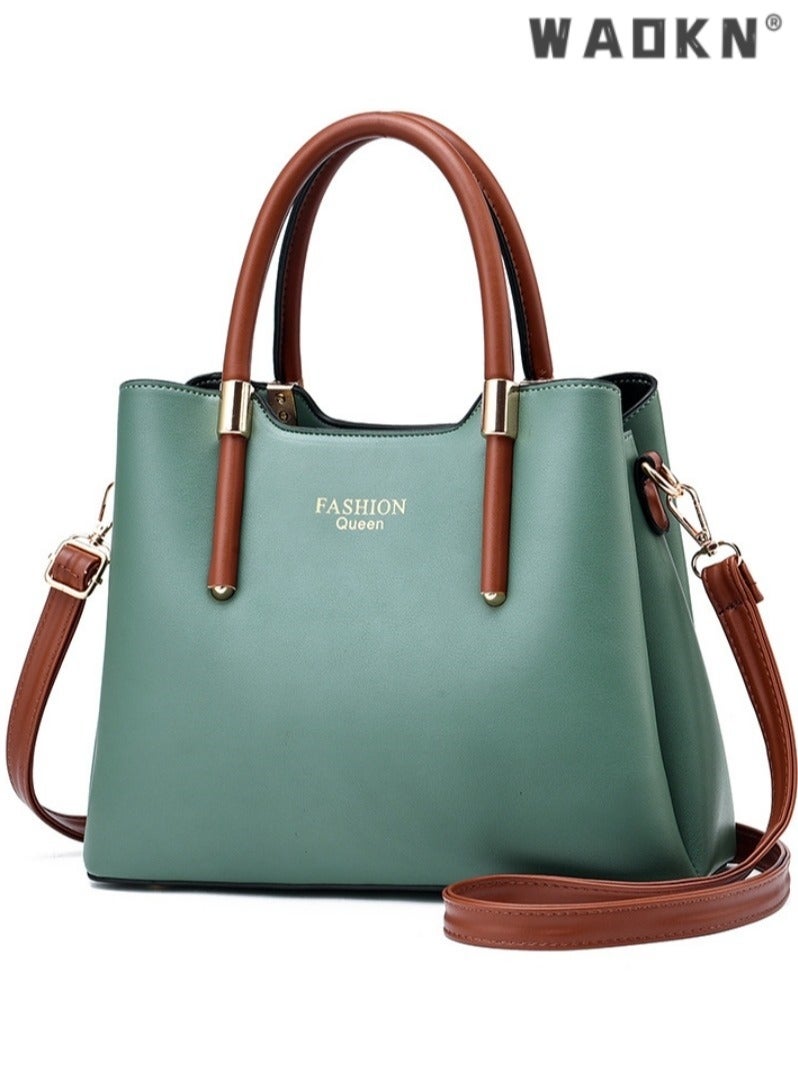 WAOKN Retro Elegant Handbag Advanced Leather Unique Chic All-match Large Capacity One Shoulder/Crossbody Messenger Bag for Women/Mother/Girl Friend Gift Green - Image 1