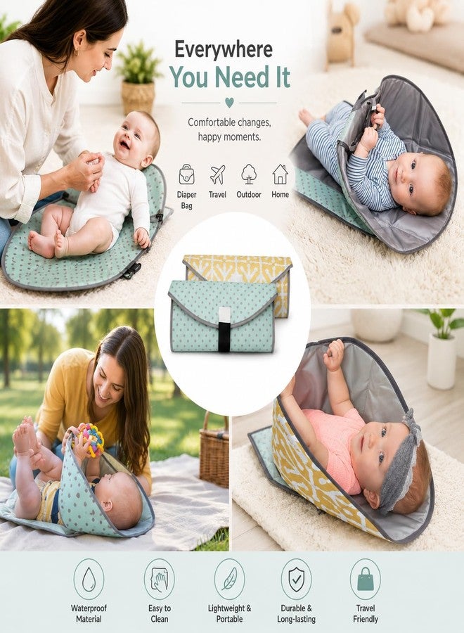 Babies Bloom Green 3 in 1 Multifunctional Travel Waterproof Baby Folding Diaper Changing Clutch/Matt Gifts for Mom Baby Travel Folding Diaper Clutch Matt - Image 4