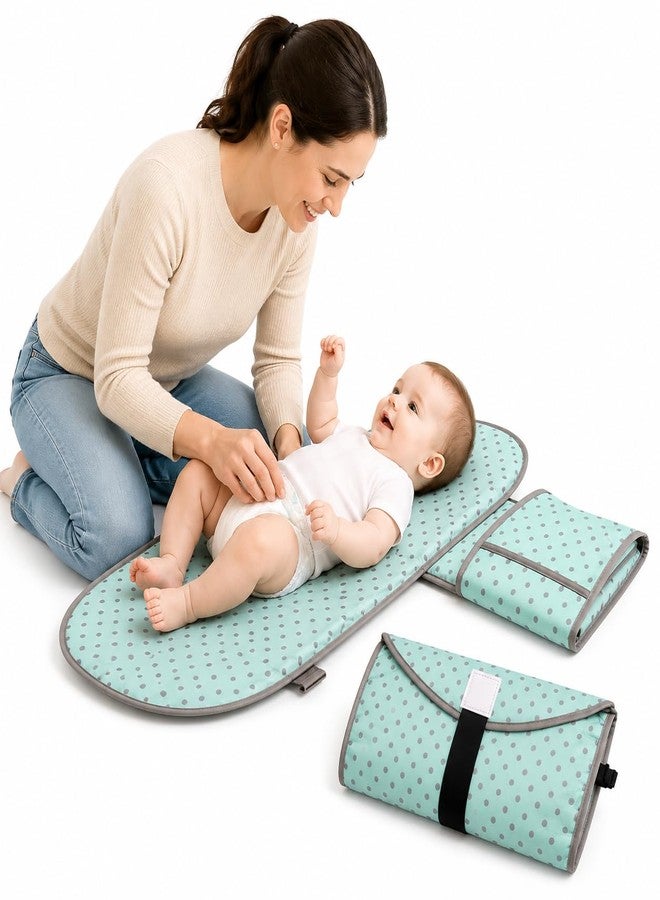 Babies Bloom Green 3 in 1 Multifunctional Travel Waterproof Baby Folding Diaper Changing Clutch/Matt Gifts for Mom Baby Travel Folding Diaper Clutch Matt - Image 1