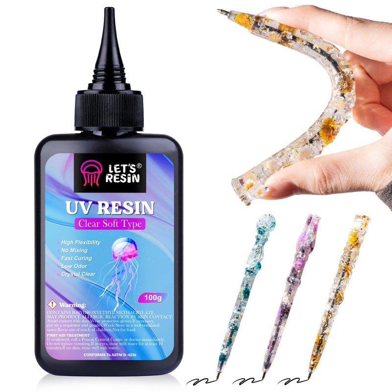 LET'S RESIN UV Resin Soft Type, 100g Elastic&Bendable Crystal Clear Ultraviolet Epoxy Resin, Low Shrinkage UV Resin Kit for Crafts, Jewelry Making, Decoration - Image 1