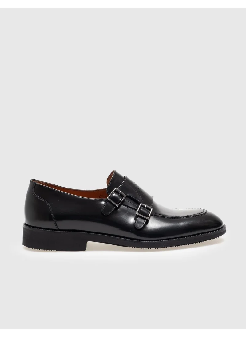 Cabani Leather Black Double Buckle Men's Classic Shoes