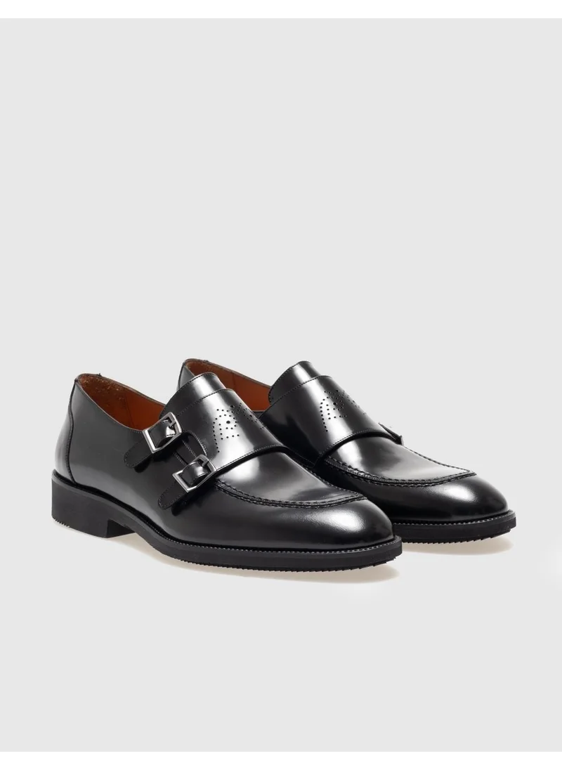 Cabani Leather Black Double Buckle Men's Classic Shoes