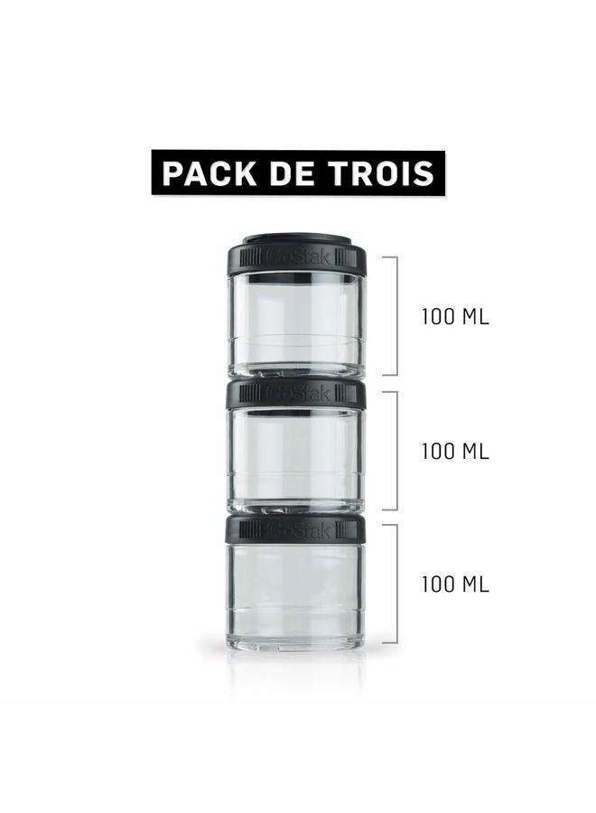 BlenderBottle Blender Bottle GoStak Food Storage Containers for Protein Powder, Healthy Snacks, and Portion Control, 100cc 3-Pak, Black - Image 2
