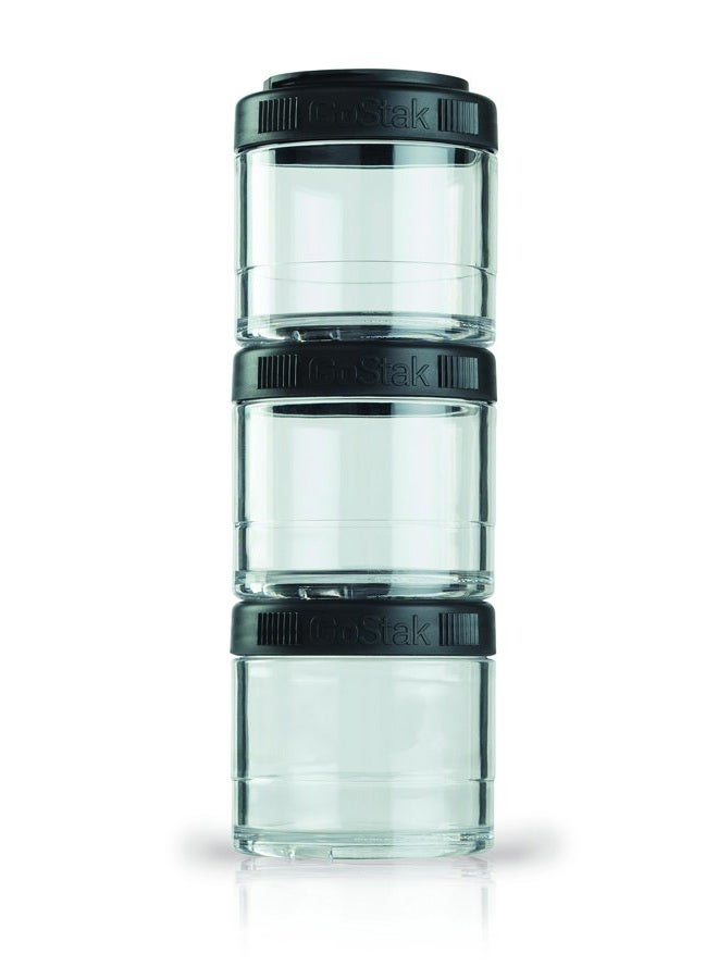 BlenderBottle Blender Bottle GoStak Food Storage Containers for Protein Powder, Healthy Snacks, and Portion Control, 100cc 3-Pak, Black - Image 1