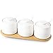 ONTUBE ONTUBE Porcelain Condiment Jar Set of 3 Spice Container with Bamboo Tray, Ceramic Condiment Pot Serving Spoon and Lid,  - Image 2