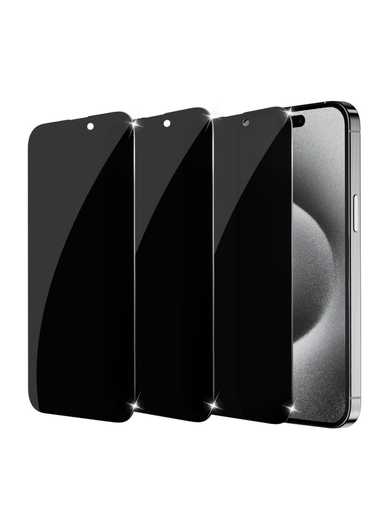 Privacy Screen Protector for iPhone 15 9H Tempered Glass 3-Pack Full Coverage Anti-Spy No Bubbles  Case Friendly (iPhone 15) - Image 1