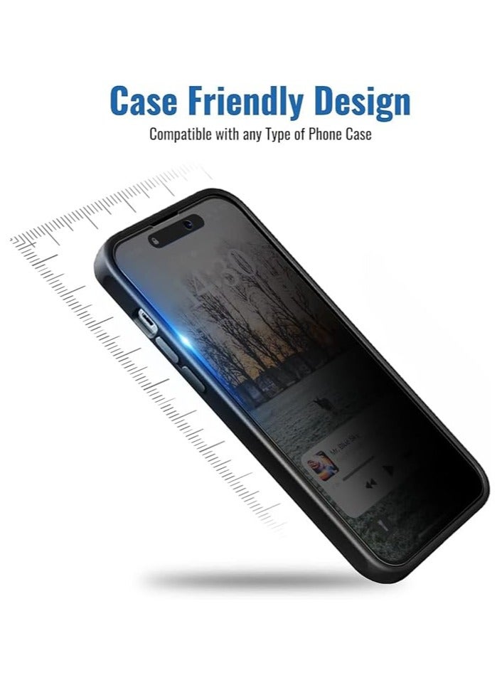 Privacy Screen Protector for iPhone 15 9H Tempered Glass 3-Pack Full Coverage Anti-Spy No Bubbles  Case Friendly (iPhone 15) - Image 2