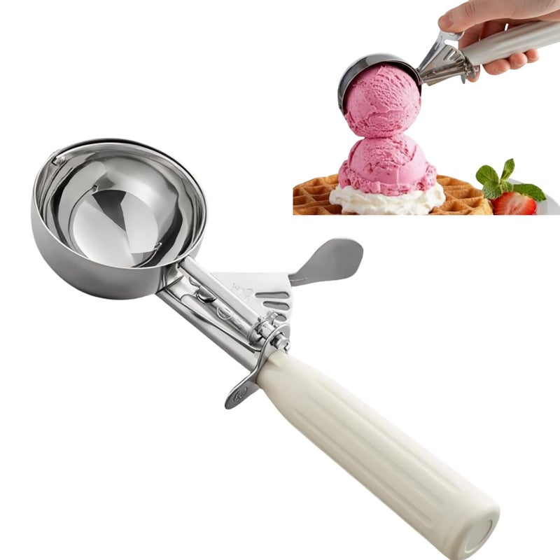 i Kito 3-3/4 OZ Ice Cream Portion Scoop with Trigger Release Food Disher with Ivory Handle #10 Food Portion Control Scoop Ice Cream Scooper Cookie Scooper for Baking - Image 1
