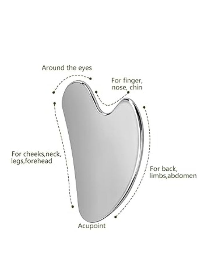 أداة تدليك الوجه غوا شا المصنوعة من الفولاذ المقاوم للصدأ، مكشطة غوا شا المصنوعة من الفولاذ المقاوم للصدأ لشد الوجه - Image 1