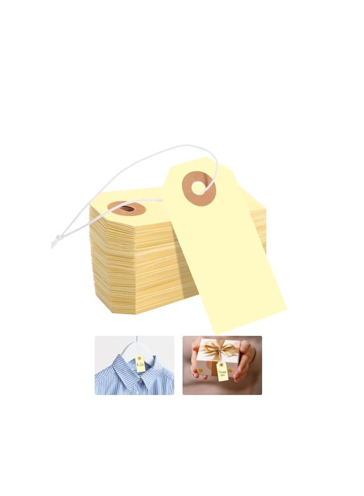 LAMAY Pack of 100 Blank Manila Tags with Wire (Pre-Attached)-, Size-5, Thick Cardstock Shipping Tag, Paper Hang Tags with Reinforced Fiber Patch (Size : A) - Image 1