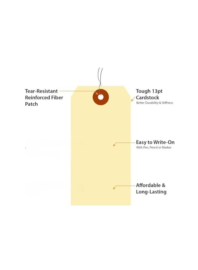 LAMAY Pack of 100 Blank Manila Tags with Wire (Pre-Attached)-, Size-5, Thick Cardstock Shipping Tag, Paper Hang Tags with Reinforced Fiber Patch (Size : A) - Image 2