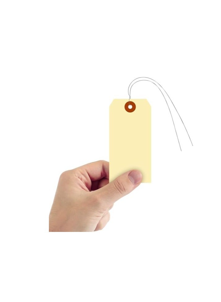 LAMAY Pack of 100 Blank Manila Tags with Wire (Pre-Attached)-, Size-5, Thick Cardstock Shipping Tag, Paper Hang Tags with Reinforced Fiber Patch (Size : A) - Image 3