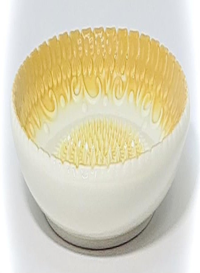 BonCera, All-in-one Premium Ceramic Garlic Grater Plate 4-Piece Set - Yellow Embossed Design and Style - For Garlic, Ginger, Chocolate, and more! - Comes with 5.25" Plate, Peeler, Brush, and Stand - Image 3