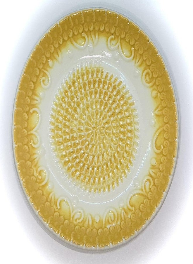 BonCera, All-in-one Premium Ceramic Garlic Grater Plate 4-Piece Set - Yellow Embossed Design and Style - For Garlic, Ginger, Chocolate, and more! - Comes with 5.25" Plate, Peeler, Brush, and Stand - Image 4