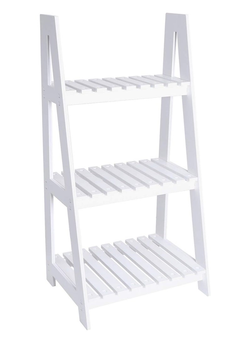 TPGP 3 Tier White Ladder Shelf Bookcase Display Unit Storage Stand Flower Plant Stand-Wood Plastic Board - Image 1