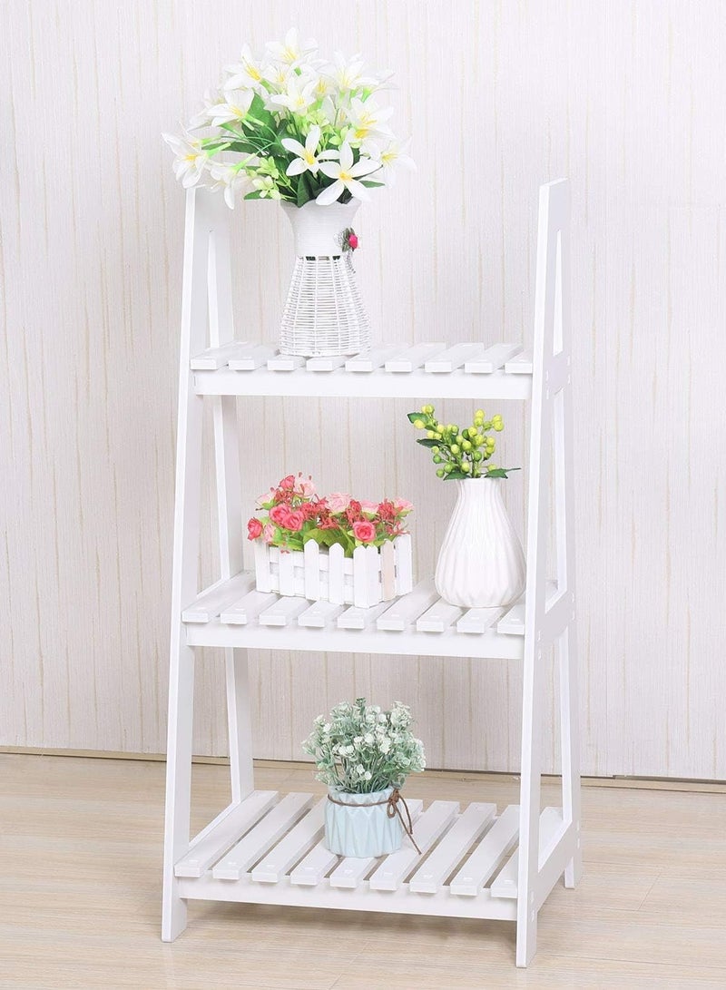 TPGP 3 Tier White Ladder Shelf Bookcase Display Unit Storage Stand Flower Plant Stand-Wood Plastic Board - Image 3