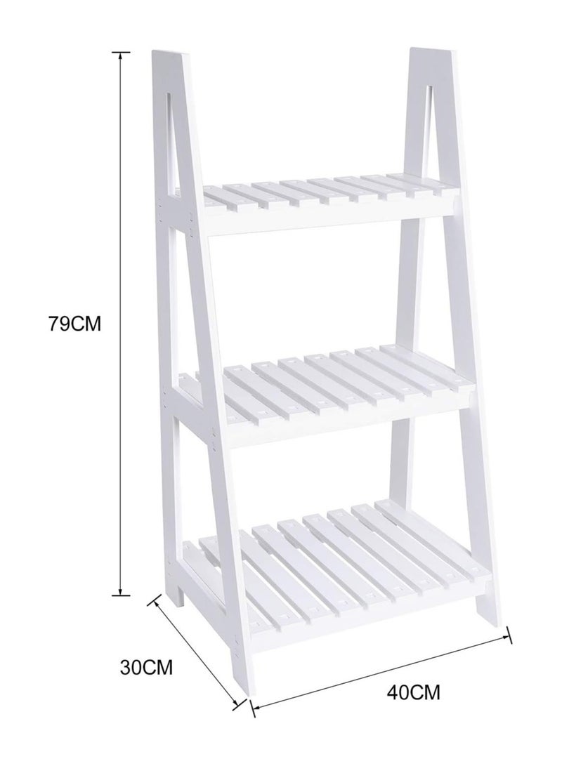 TPGP 3 Tier White Ladder Shelf Bookcase Display Unit Storage Stand Flower Plant Stand-Wood Plastic Board - Image 2