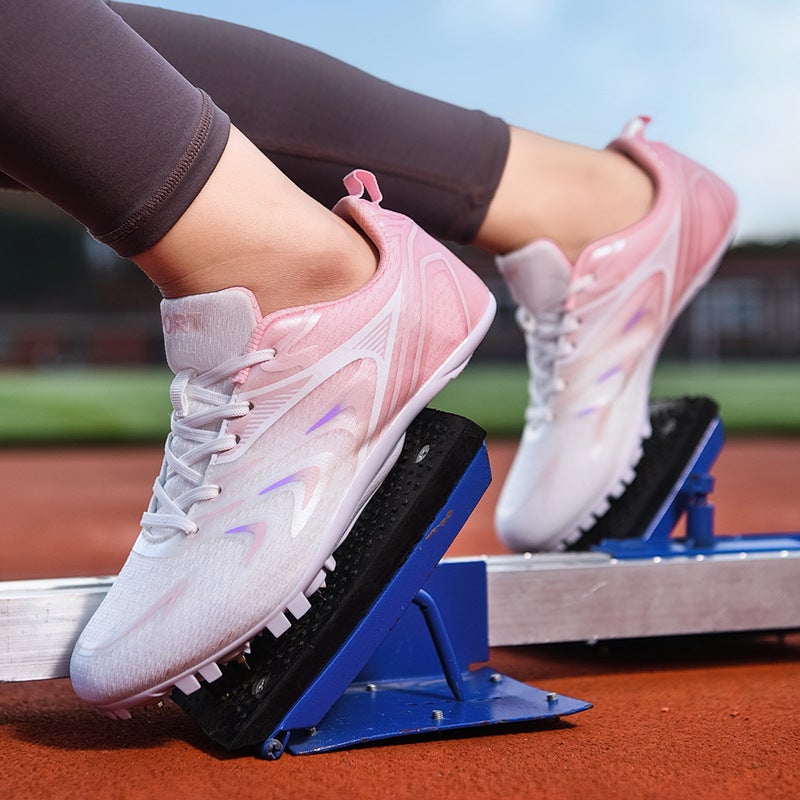 Generic New spike shoes track and field sprint mens professional spike shoes female students high school entrance examination sports special spike shoes long jump middle and long distance running Pink t5755 