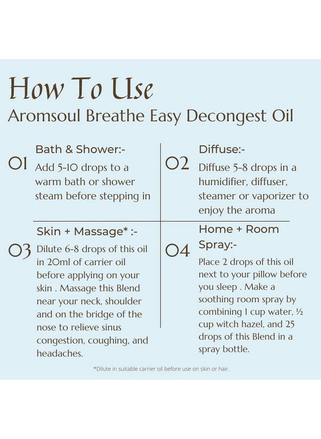 Aromsoul Natural And Pure Breathe Easy Decongest Essential Oil Blend 30 Ml For Sinus, Congestion Relief | Peppermint, Eucalyptus, Tea Tree, Lemon, Laurel Leaf, Cardamom Oil (Blue)  - Image 4