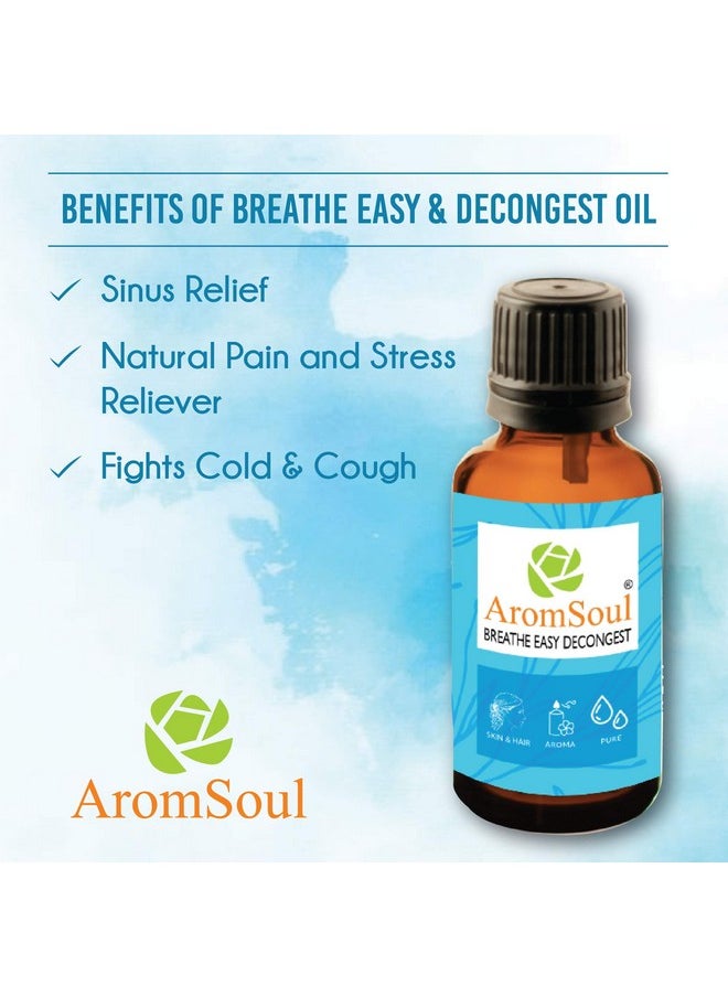 Aromsoul Natural And Pure Breathe Easy Decongest Essential Oil Blend 30 Ml For Sinus, Congestion Relief | Peppermint, Eucalyptus, Tea Tree, Lemon, Laurel Leaf, Cardamom Oil (Blue)  - Image 3