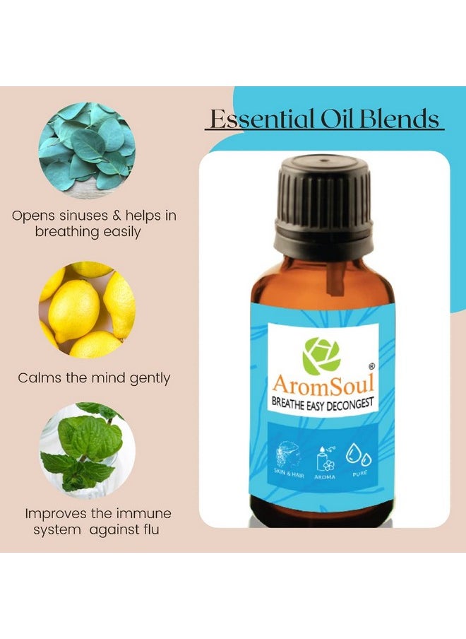 Aromsoul Natural And Pure Breathe Easy Decongest Essential Oil Blend 30 Ml For Sinus, Congestion Relief | Peppermint, Eucalyptus, Tea Tree, Lemon, Laurel Leaf, Cardamom Oil (Blue)  - Image 5