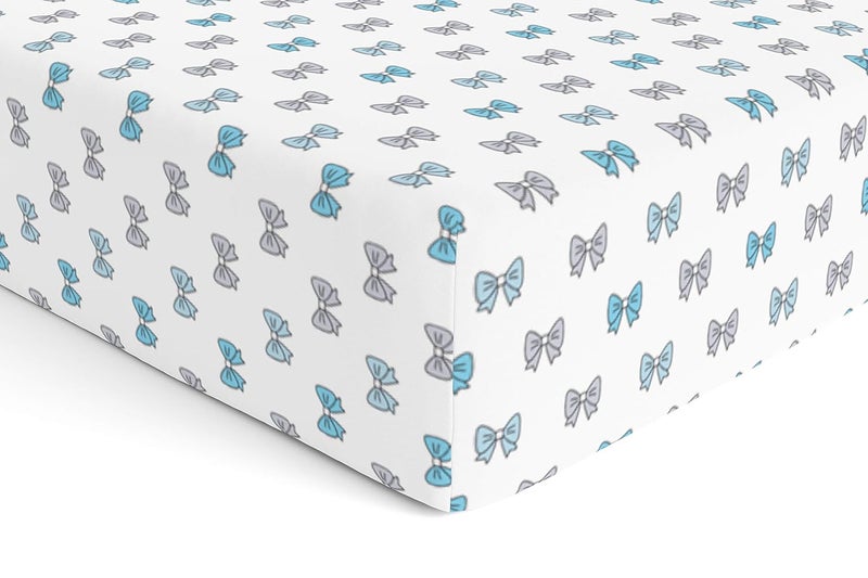 The White Cradle Cotton Baby Crib Fitted Bed Sheets for Cot Organic Twill Fabric Baby Bedding for New Born Infants Toddlers 52x28 Pack of 1 The White Cradle Blue Bows - Image 1