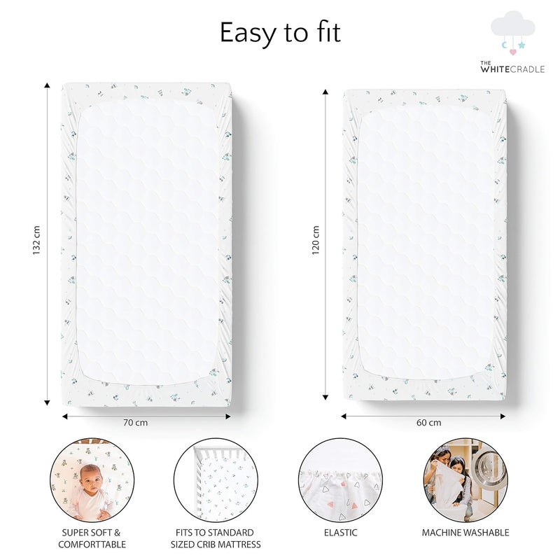 The White Cradle Cotton Baby Crib Fitted Bed Sheets for Cot Organic Twill Fabric Baby Bedding for New Born Infants Toddlers 52x28 Pack of 1 The White Cradle Blue Bows - Image 5