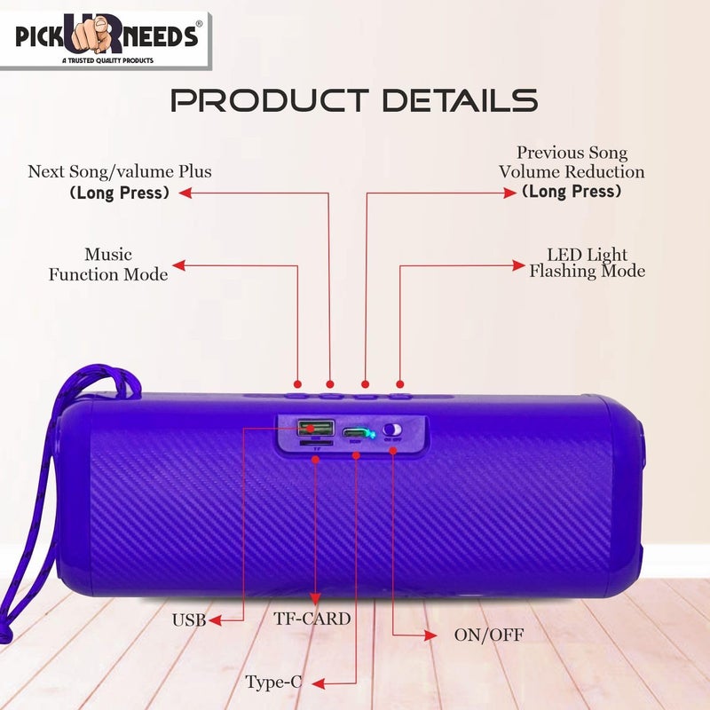Pick Ur Needs Rechargeable Wireless Bluetooth Speaker Support TF Card/USB Device RGB Disco Light 2 Side Loud Speaker with Extra Bass (Blue) - Image 4
