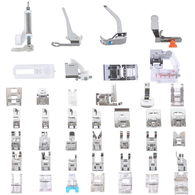 SEWING MACHINE PRESSER FEET SET 42 PCS FOR BROTHER BABYLOCK SINGER JANOME ELNA TOYOTA NEW HOME SIMPLICITY NECCHI KENMORE AND MOST OF LOW SHANK SEWING MACHINES