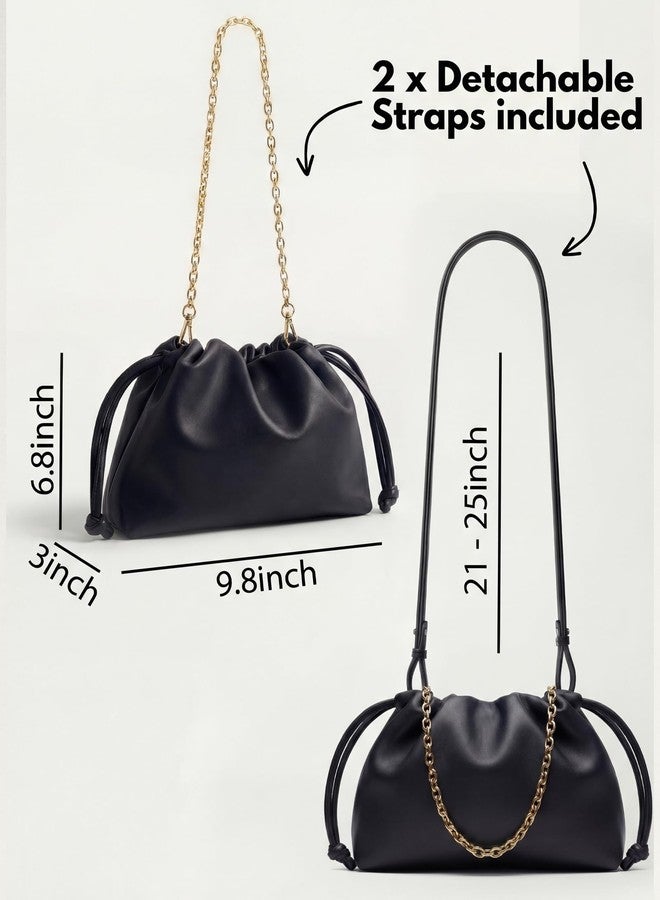Apryl Clutch Purses for Women - Black Clutch Purse - Small Evening Bag - Soft PU Leather Handbag with Adjustable Crossbody Strap - Black - Image 5