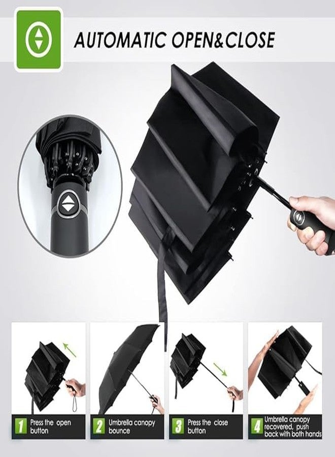 SAKSAA Portable Auto Travel Umbrella - Umbrellas for Rain Windproof, Strong & Easy Auto Open/Close Button for Single Use Umbrella for Wind and Rain - Image 3