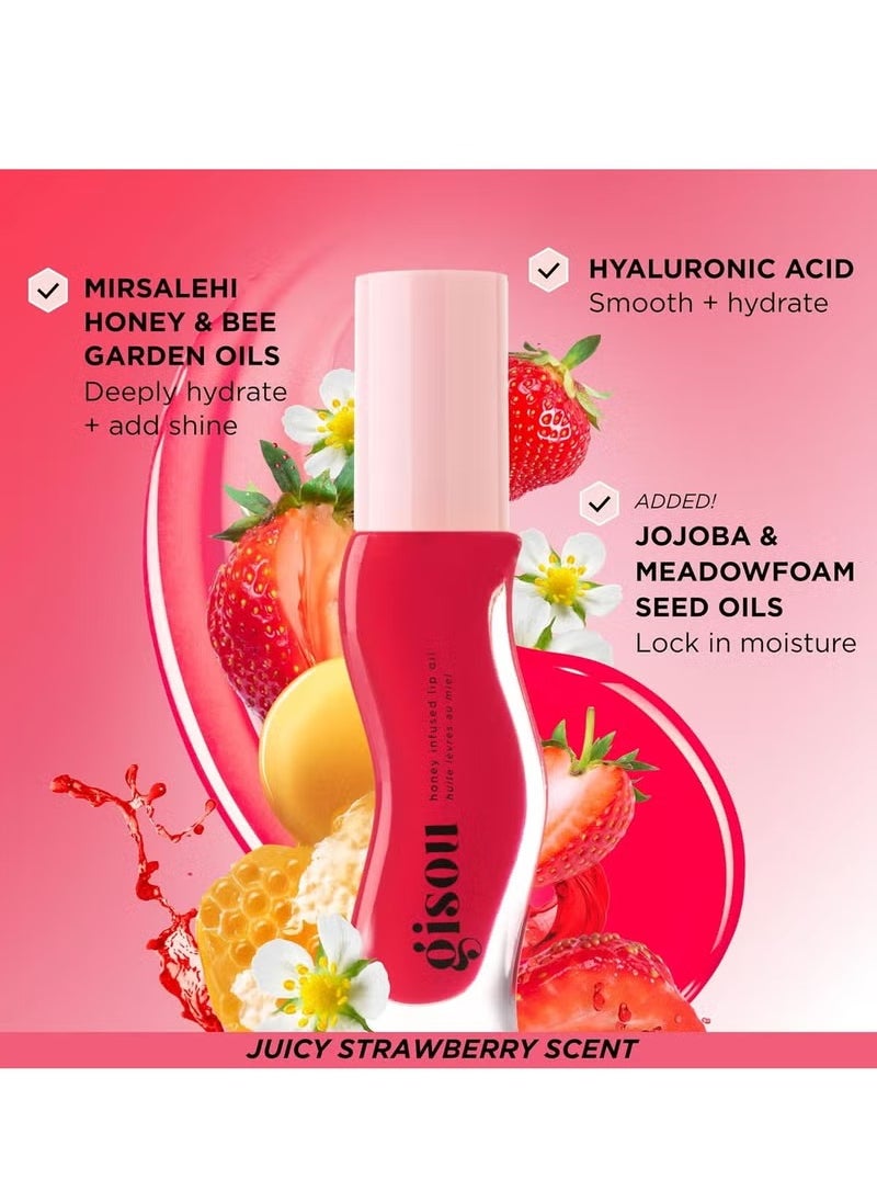 Gisou Honey Infused Hydrating Lip Oil, Nourishing Lip Moisturizer for Dry Lips, High Shine, Smooth Finish, Sheer Pinky Red Shade, Juicy Strawberry Scent, Strawberry Sorbet, 8ml  - Image 3