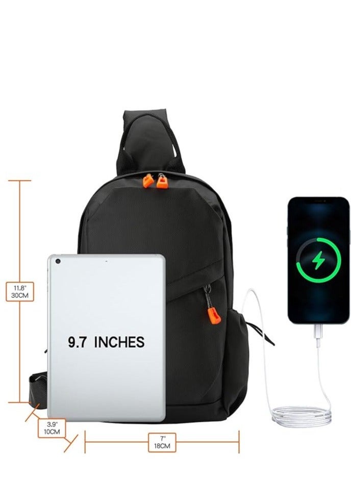 NIBEMINENT - Sling Crossbody Backpack Bag for Men Waterproof Lightweight One Strap with External USB Hole Design Men's Adjustable Shoulder Chest Travel Cycling Sports Outdoor Black - Image 1