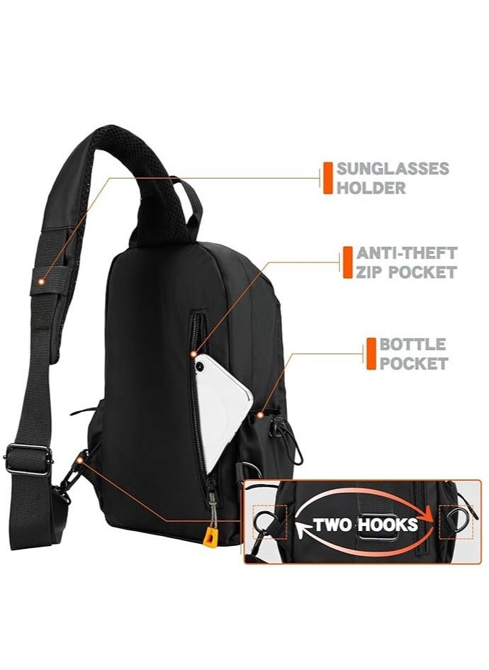 NIBEMINENT - Sling Crossbody Backpack Bag for Men Waterproof Lightweight One Strap with External USB Hole Design Men's Adjustable Shoulder Chest Travel Cycling Sports Outdoor Black - Image 1