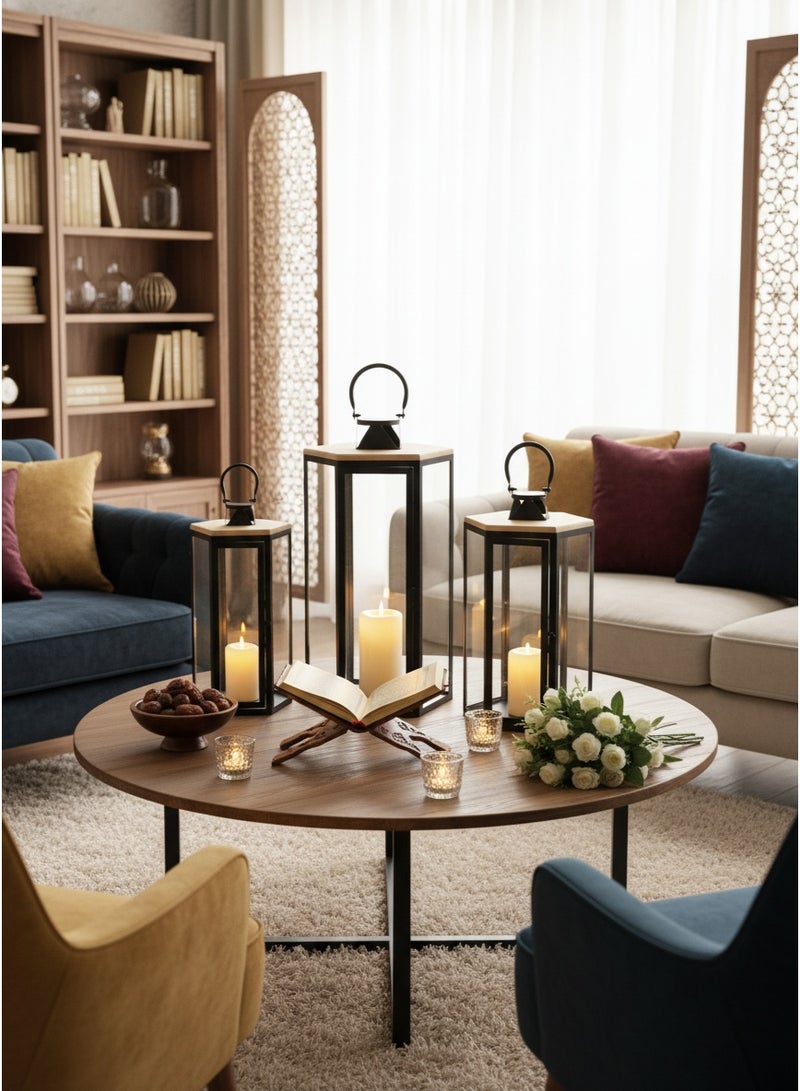 Living Classic Design 3 Pieces Metal Wooden Ramadan Lantern Set - Image 2